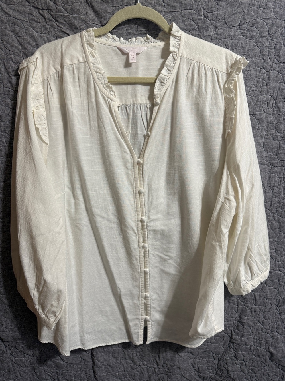 Women's Button-Front Ruffle Collar Blouse - White